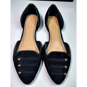 Lauren Conrad LC Black Sued Gold Button Flat Shoe 8.5